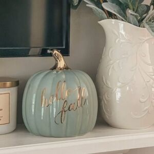 ANTHROPOLGIE Elegant Sage Rose Gold Ceramic Pumpkin Decor